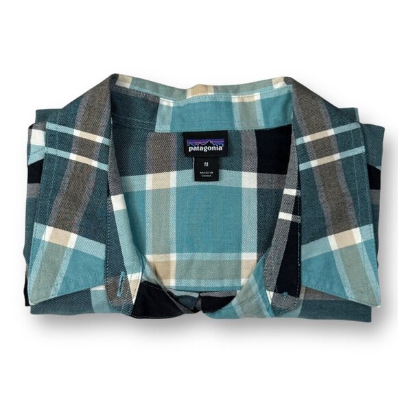 Patagonia Flannel Shirt Womens Sz M Blue Organic Cotton 1/2 Button LS Pullover - Picture 2 of 10